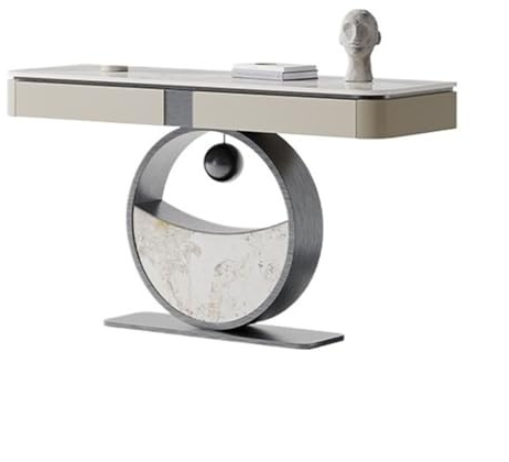 Zephyria Console élégante, pour entrée, canapé et Salon Console Moderne avec tiroir, Table d'entrée en Faux marbre de 119 cm, Base Ronde(Gray)