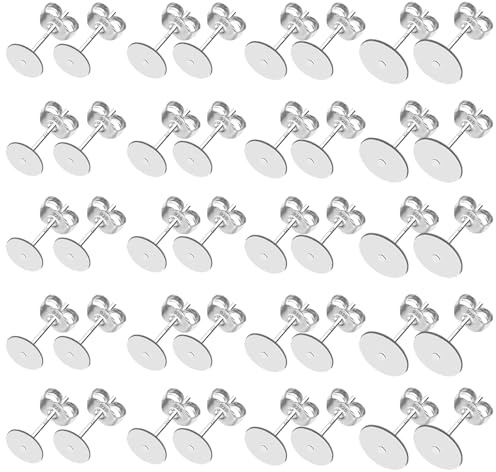 40 Stück Ohrringe Selber Machen Set, S925 Sterling Ohrringe Ohrstecker Rohlinge und Butterfly Verschluss, Hypoallergen Ohrstecker Flache für die Schmuckherstellung 4/5/6/8 mm