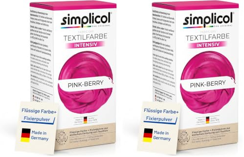 simplicol Textilfarbe intensiv Pink-Berry | Einfaches Färben in der Waschmaschine | Flüssige Farbe & Fixierpulver | 2er Pack
