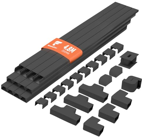 shinfly 4.8m Cable Trunking Black, Trunking for Electric Cables - 15x10 mm | Cable Cover, Black Trunking for Hiding Cables, Self Adhesive Wire Cover, Paintable Cable Tidy for Wall, TV (0.4m x 12-pack)