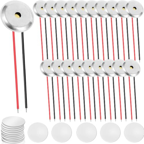 Youmile 20 Stück 27mm Piezo Scheiben, Piezo-Tonabnehmer, Kupfer-Piezo-Keramik-Membran, Summerelemente mit 25-mm-Aufkleber, Aluminiumgehäuse, Kabel für Mikrofon, Drum-Trigger, Akustik-Tonabnehmer