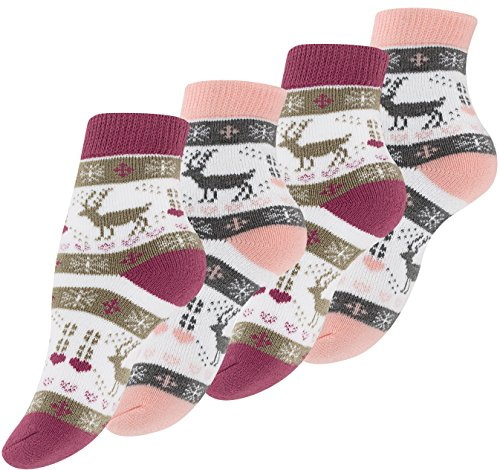 Yenita 4 oder 6 Paar Damen Thermo-Socken mit Innenfrottee, Winter Socken im Noweger Design