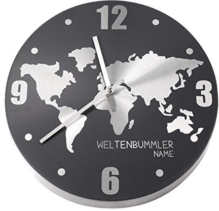 Herz & Heim® Weltenbummler Uhr mit Ihrem Wunschnamen graviert