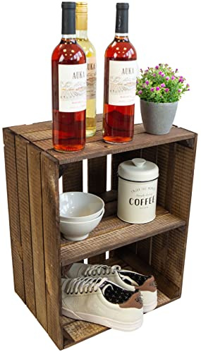 Kistenkolli Holzkiste Johanna |50 x 40 x 30cm |Kiste dunkel mit Unterteilung Weinkisten Obstkisten Deko |Perfekt als Regal Aufbewahrungskiste Spielzeugkiste