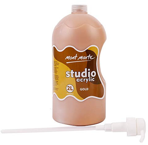 MONT MARTE Discovery School Acrylic, Gold, 1/2 Gallon (2 Liter). Ideal for Students and Artists. Excellent Coverage and Fast Drying. Pump Lid Included.