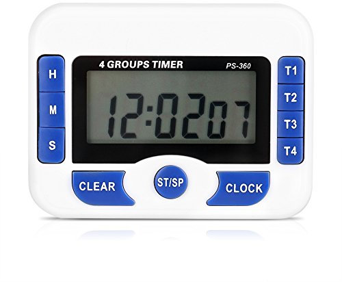 Digitaler Küchentimer, 4 Kanal Timer für Unabhängige Gruppen, Countdown Magnetküchen Kochuhr (Weiß und Blau)