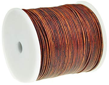 esnado Lederschnur Rund - 1 mm. Antik Hellbraun. 5 Meter | ECHTES Leder | pflanzlich gegerbt | ideal für die Herstellung von Schmuck und Armbändern, Basteln oder Dekorieren, DIY-Projekt, Mittelalter