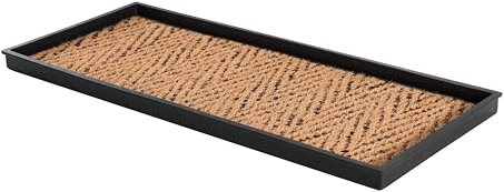 Anji Mountain AMB0BT3F-003 Black Rubber Boot/Shoe Tray with Coir, Fits 3 Pair (34.5 Wide), Tan & Black Insert