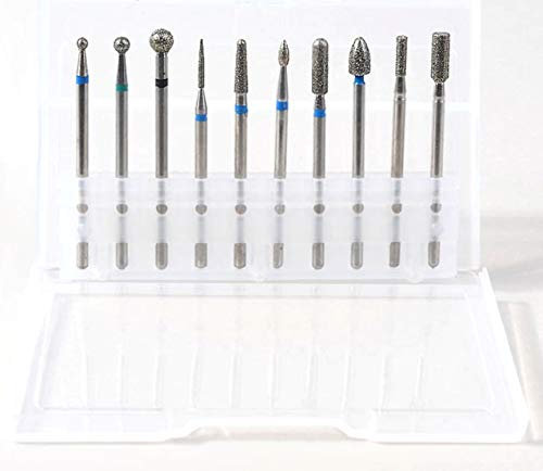 Natury Nails Set 10 Fresas de Diamante Profesional para Torno de uñas. Cutículas, Asperezas, Esmaltes Semipermanentes, Uñas Acrílicas y Uñas de Gel.
