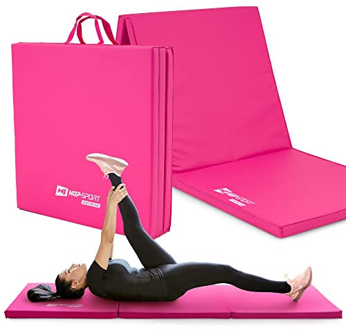 Hop-Sport Turnmatte klappbar - Bodenweichmatte für zuhause 180x60x5cm - Fitnessmatte, Gymnastikmatte mit Tragegriffen Dicke 4cm / 5cm (Rosa)