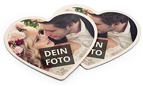 PhotoFancy® – Bierdeckel mit Foto personalisiert - Personalisierbare Bierdeckel Bedrucken (Herzform) (Pappe, 100er Set)
