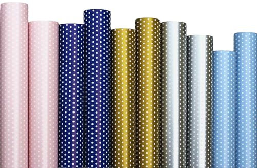 artwelten Home & Style Punkte-Geschenkpapier Set - 10 Rollen (2m x 70cm) 20 m- Rosa, Blau, Hellblau, Gold, Silber - Ideal für Geburtstage, Hochzeiten und mehr - Für Frauen, Männer und Kinder