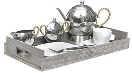 iWOODESIGN Plateau de service de luxe en bois avec poignées en forme d'eucalyptus Gris