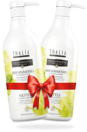 2L Thalia Brennnessel & Rosskastanien Shampoo 2x 1000 ml (2000 ml), unterstützt den Haarwachstum, gegen gespaltenes Haar(Spliss), Antischuppen, ohne Silikon, VEGAN beruhigend Haarpflege 100% natürlich