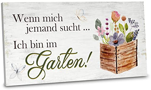 ARTFAVES® Gartenschild - Ich bin im Garten | Shabby Chic Vintage Gartendeko, Schild mit Spruch zum Thema Garten/Hobbygärtner | Größe: 30 x 15 cm