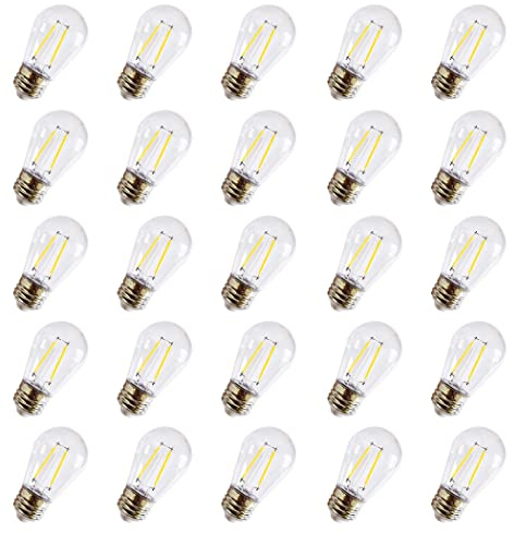 Rolay S14 Clear String Light Bulbs, 2W Plastic LED Replacement Bulbs for Outdoor Patio String Lights with E26 Base, Pack of 25