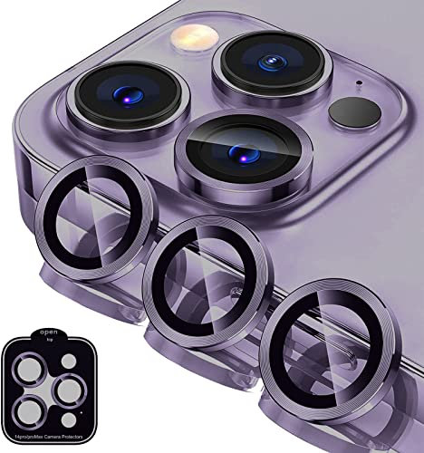 MiKoyi Protector de Lente de Cámara Compatibile con iPhone 14 Pro/iPhone 14 Pro Max Protectores Objetivos 9H Dureza Cristal Templado Anti-Arañazos Aleación de Alumio Protector Camara, Púrpura