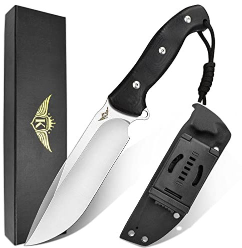 KOMWERO Jagdmesser Outdoor Messer Feststehende Klinge, Scharfe D2 Messer Fahrtenmesser Gürtelmesser mit Kydex Scheide, G10 Griff, für Mann Camping Jagd Bushcraft