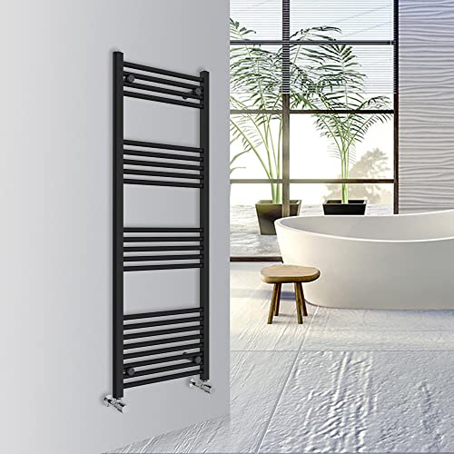 Warmehaus Straight Bathroom Heated Towel Rail Warmer 1400x500mm Black | Central Heating Bathroom Ladder Radiator, 1.5mm Premium Mild Steel, Wall Mounted, Durable Finish, For Kitchen, Living Room