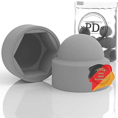 PD® Sechskant Schutzkappen M10 (Schlüsselweite 17) - Abdeckkappen für Schrauben Grau aus Kunststoff - Langlebige Abdeckkappen für Muttern & Schraubenkopf - Schraubenabdeckung Grau - 10 Stück