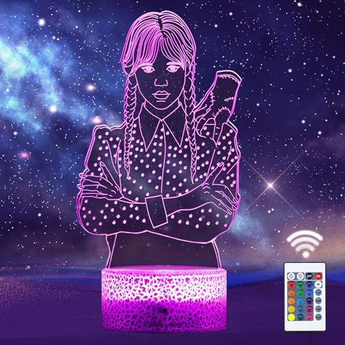 QQAAMZ Mercredi Addams Lampe-3D Led Acrylic Nachtlicht 16 Farben Wechselnde Touch Mit Fernbedienung,Dekorative Lichter Für Kinderzimmer, Geburtstags- Und Weihnachtsgeschenke