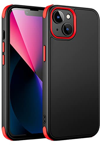 MobNano compatible with iPhone 13/14 5G, classic colour contrast case, soft TPU shockproof bumper, scratch resistant strong PC protective skeleton back, case for iPhone 13/14 - Black/Red