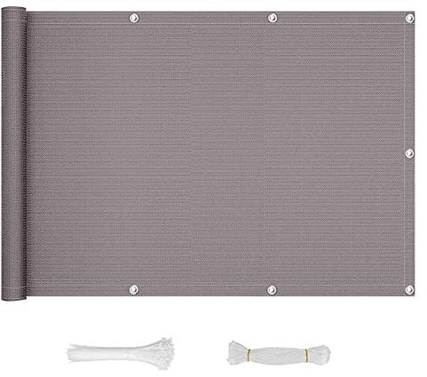 QINGLV Recinzione Copertura per Balcone 90x100cm Telo per Balcone Ringhiera Oscurante Protezione Privacy Telo Frangi-Vista Balcone Ringhiera per Balconi Recinzioni Terrazze -Grigio