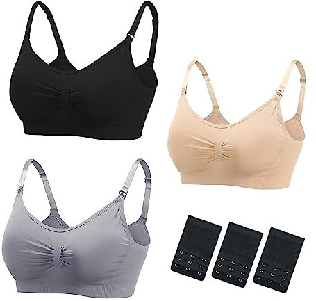 Nursing Bras Maternity Bra for Breastfeeding Pregnancy Wireless Bralette with Pads, Extenders & Clips Pack of 3 (As8, Alpha, XL, Regular, Small)