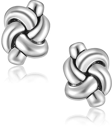 CHIC ARTSY Boucles d'oreilles en forme de nœud d'amour épais en argent sterling 925, tricolore, blanc, jaune et or rose, boucles d'oreilles en forme de nœud d'amour, délicates boucles d'oreilles