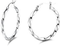 Sllaiss 925 Sterling Silver Hoop Earrings for Women Dainty 12MM-20MM Twisted Hoop Earrings White Gold Plated Small Huggie Hinged Hoop Earrings Minimalist Jewellery （12mm）