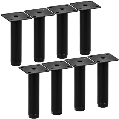 TCHOSUZ 7 Inch Heavy Duty Adjustable Metal Furniture Legs,8Pack Round Black | Sturdy Iron with anti-rust coating, Support 300lbs, Pre-drilled Holes & Screws for Fast DIY, Fits Cabinet Sofa Table Ottoman