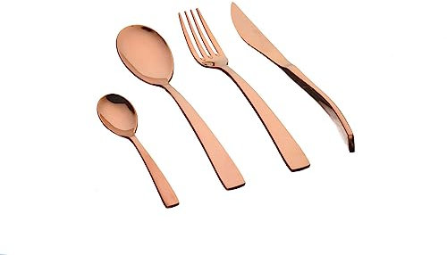 Björn, Oglu, Ménagère 24 Pièces pour 6 Personnes, Couverts de Table, Acier Inoxydable. 6 Fourchettes, 6 Couteaux, 6 Grandes Cuillères, 6 Petites Cuillères, Cuivré Brillant, Compatible Lave-vaisselle