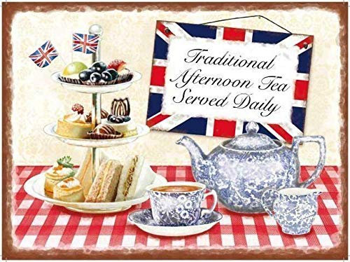 Targa in metallo con scritta inglese Afternoon Tea & Cake Afternoon Teier, in stile vintage, per teiera e caffè, 30,5 x 20,3 cm