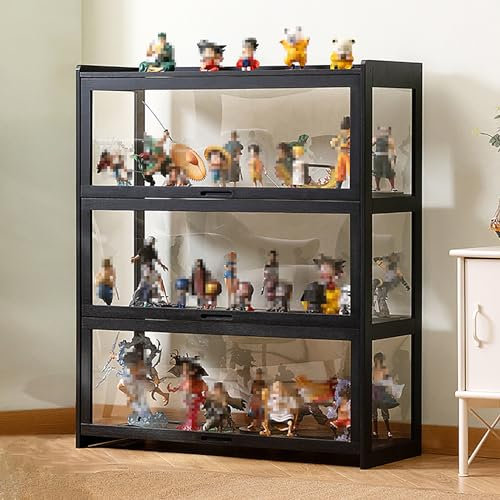 Vitrine mit AcryltüR, Sammlervitrine Stehend Standvitrine Glasvitrine, Curio-SchräNke, Vitrinenschrank Eckvitrine Glasvitrine Standvitrine, Großer Kapazität Klare Regal Vitrine 90cm Threelayers