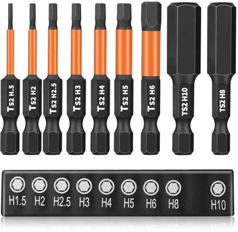 9pcs Punte per Cacciavite Esagonale Magnetiche, 1/4 Punte Esagonali Inserti per Avvitatore Professionali Lunghi da 50mm, Hex Allen Power Bit Set in Acciaio S2, H1.5 H2 H2.5 H3 H4 H5 H6 H8 H10