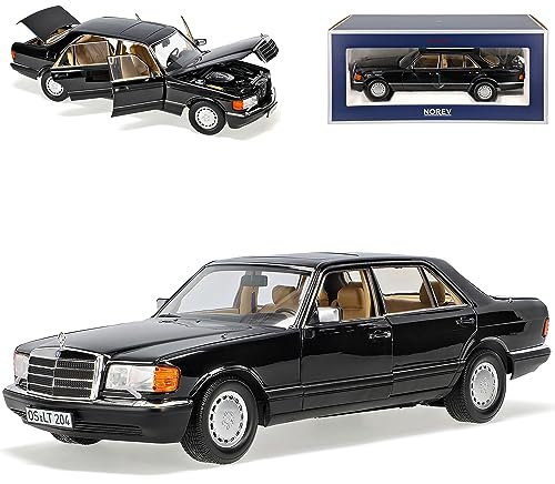Mercedes-B W126 560 SEL S-Klasse Schwarz Metallic 1979-1991 1/18 Norev Modell Auto mit individiuellem Wunschkennzeichen