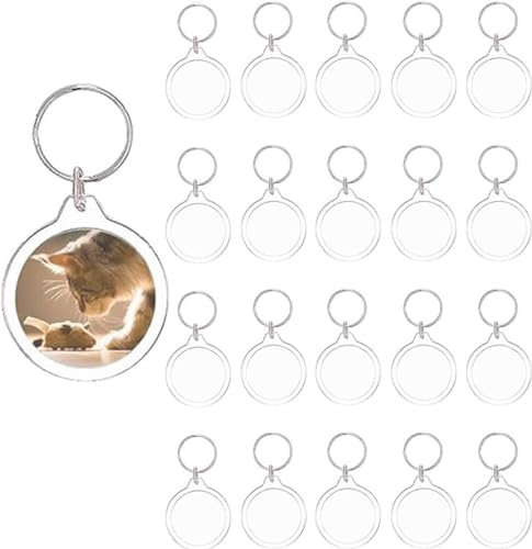 20 Porte-clés Photo, BetterJonny Porte Clé Photo Transparent Vierge en Acrylique Double Face Porte Cle Photo Personnalisable DIY Cadre Photo Vierge Rectangle Porte Clef Photo pour Famille, Rond 4,2cm