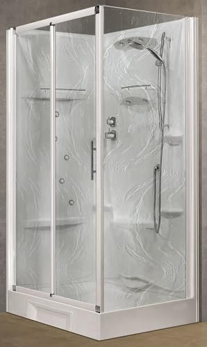 Novellini New Holiday 2P+F Idromassaggio 120x80 cm Cabina Doccia Multifunzione Apertura 1 Anta Scorrevole Reversibile Miscelatore Termostatico Vetro Aqua Profilo Bianco Doccetta Idro Altezza 206 cm