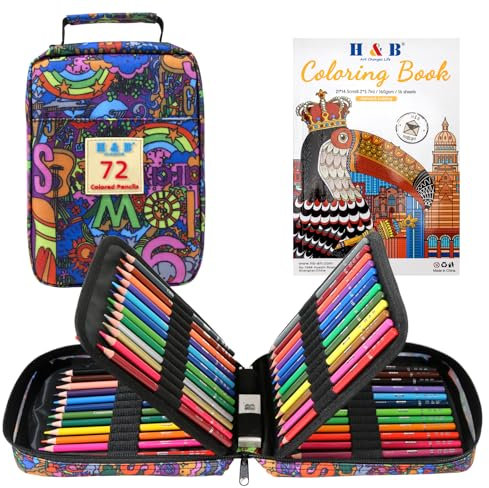 H & B 72 Buntstifte Set mit Malbuch Professionelle Buntstifte Perfekt für Erwachsene und Künstler Mischen, Schattieren und Schichten