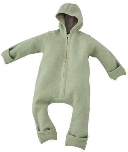ALAVYA HOME® Walkoverall, tuta in lana naturale, 100% lana vergine biologica, con chiusura lampo, per neonati e bambini, verde, 1 pezzo, 98/104 cm