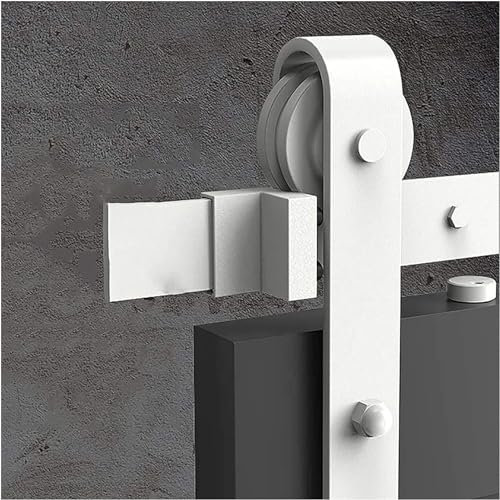 5FT-26.2T White Single Track Bypass Barn Door Hardware Double Doors Kit, Heavy Duty Sliding One Track Mute Roller for Cabinet Closet,Double Wooden Doors Use, Low Ceiling Flat Track Roller (Size : 6ft