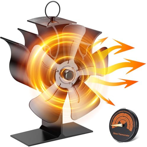 Viitech Ventilador para Estufa 5 Aspas, Ventilador No Eléctrico para Chimenea, Circulación de Aire Caliente Super Silencioso Ventilador Chimenea para Estufa de Leña Gas Pellets