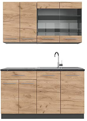 Vicco Singleküche Fame-Line, Goldkraft Eiche/Anthrazit, 140 cm, AP Anthrazit