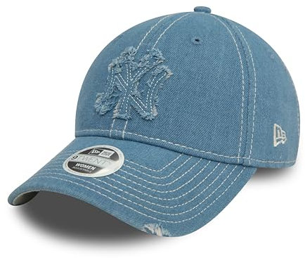 New Era New York Yankees MLB Damenkappe Used-Look verstellbar Frau Mädchen Teamlogo Cap Denim blau - One-Size