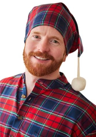 Lee Valley, Ireland - Herren-Nachtmütze, 100 % Baumwolle, hergestellt in Irland, Rot / Marineblau kariert, Einheitsgröße