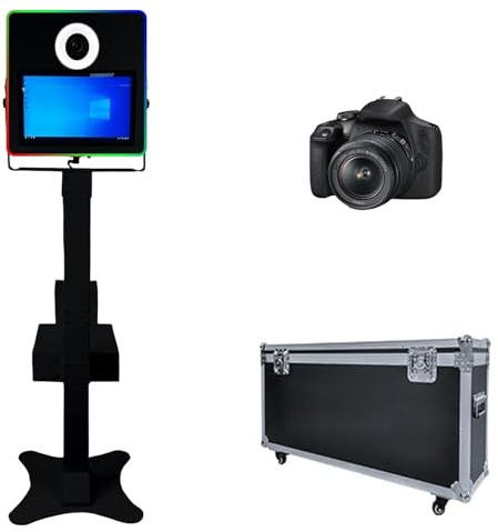 Portable Mirror Photo Booth with DSLR Camera 15.6 inch Touch Screen Selfie Photobooth Machine Instant Print for Wedding Party Events Rental Christmas with Mini PC RGB Lights Flight Case
