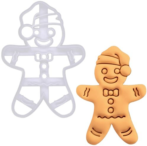 BAKERLOGY Weihnachts-Lebkuchenmann mit Weihnachtsmütze Ausstechform, Weihnachten Ausstecher, Lebkuchenmann Plätzchenausstecher, Detailliertes Keksausstecher, Ideal für Fondant, Keksteig, Ton