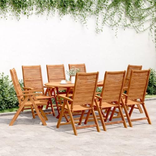 Homgoday Gartenstühle, neigbar, 8 Stück, 56 x 72 x 107 cm, Massivholz, Akazienholz, Stühle für den Außenbereich, Terrassenmöbel