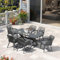 PURPLE LEAF Rivera 7-TLG Gartenmöbel Set 6 Stühle mit Tisch Aluminium Terrassenmöbel Außen Gartentisch und Wetterfest PE Rattan 6 Stuhl mit Kissen, Grau