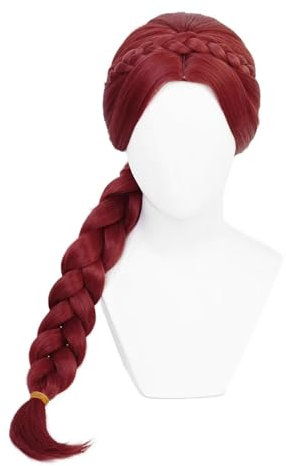 NiceLisa Tiefrote lange Perücke geflochtene Prinzessin Cosplay Kostüm Perücke für Frauen mit Bangs